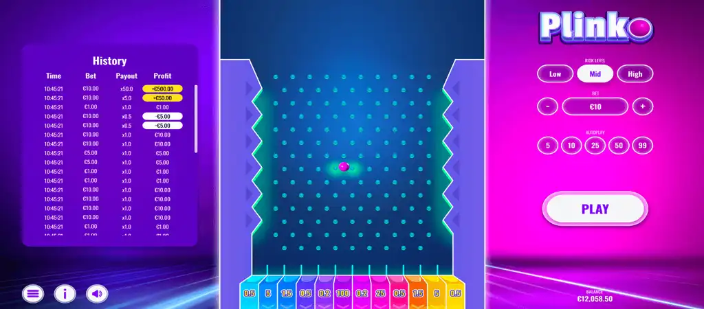 Plinko Demo gameplay and history elements.