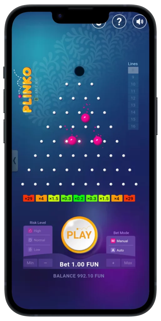 Mobile Game Plinko Application gameplay.